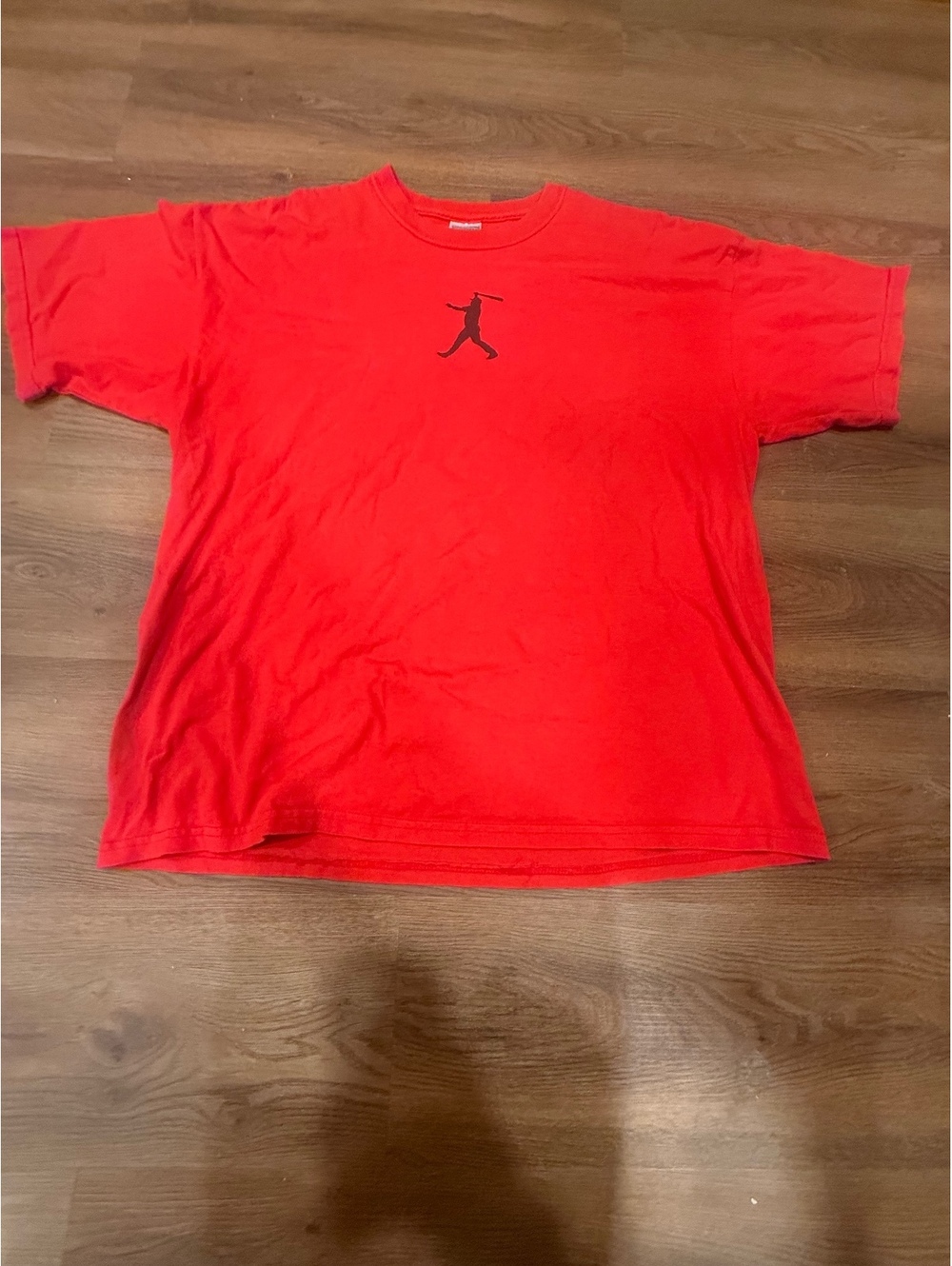 Red Gildan T-shirt with batter logo